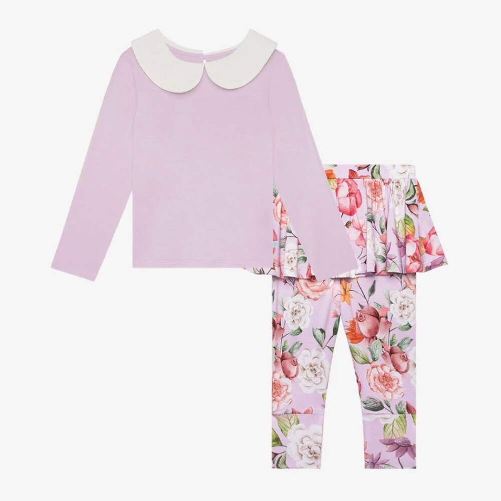 Posh Peanut Pari Peter Pan Collar Long Sleeve Shirt & Skirted Legging Set, Sz 5T